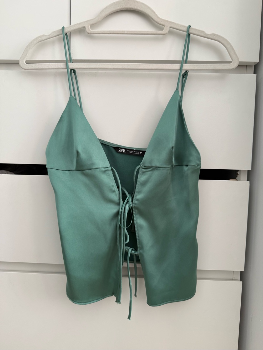 Zara Sage Green Satin Lace-Up Cami